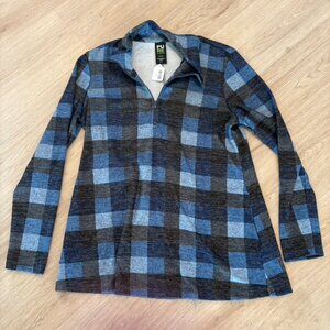 Pure Essence Urbanology NWT Blue Plaid Tunic Pockets quarter zip Large